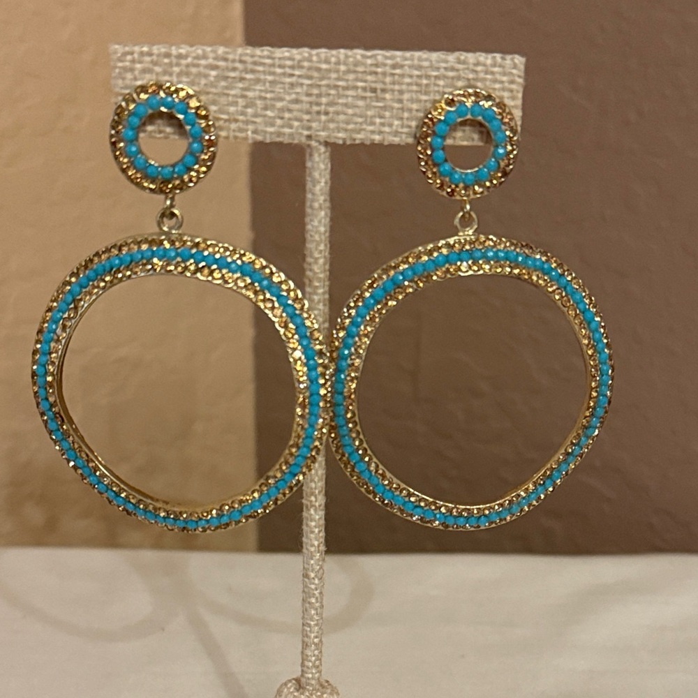 ❤️❤️ Cézanne Drop Dangle Earrings Goldtone Champagne Turquoise Crystals NWT